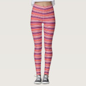 Levende koraal-, rode en violetstrepen leggings (Voorkant)