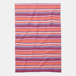 Levende koraal-, rode en violetstrepen theedoek
