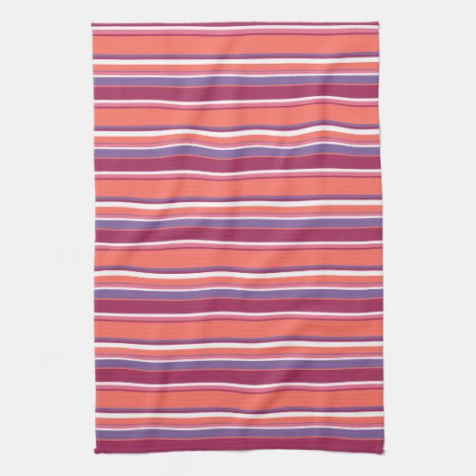 Levende koraal-, rode en violetstrepen theedoek (Verticaal)