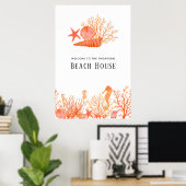 Levende Koraal Strandhuis Poster (Thuiskantoor)