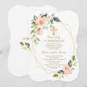 Levende Koraalbloemen Gouden Lijst Heilige Communi Kaart (Voorkant / Achterkant)