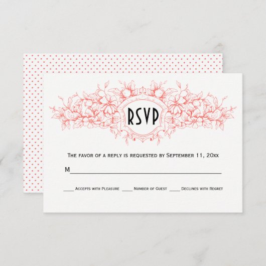 Levende koraalflorale heraldische crust bruiloft R RSVP Kaartje (Voorkant / Achterkant)