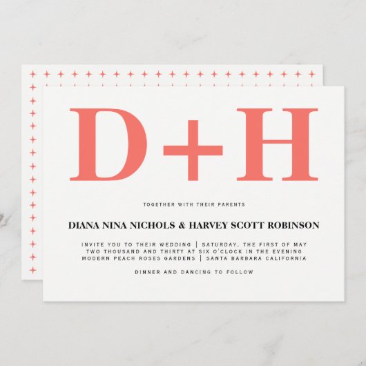 Levende koraalinitialen met gedurfde typografie br kaart (Voorkant / Achterkant)