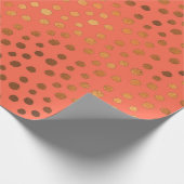 Levende koraalkleur van 2019 Trendy koperen Stippe Cadeaupapier (Hoek)