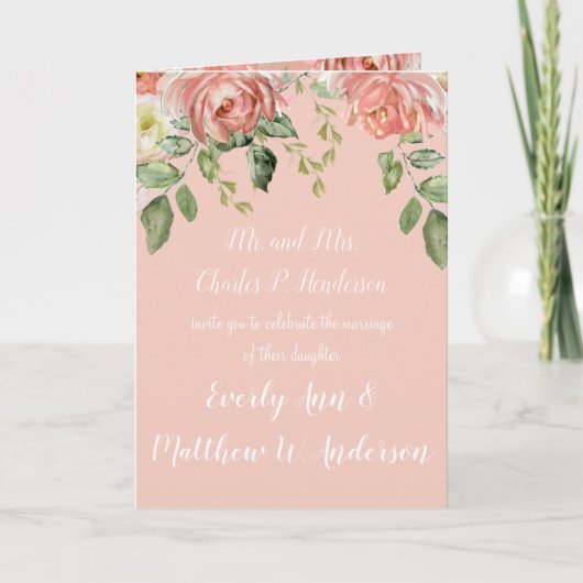 Levende koraalroze of kleur Floral Wedding (Voorkant)