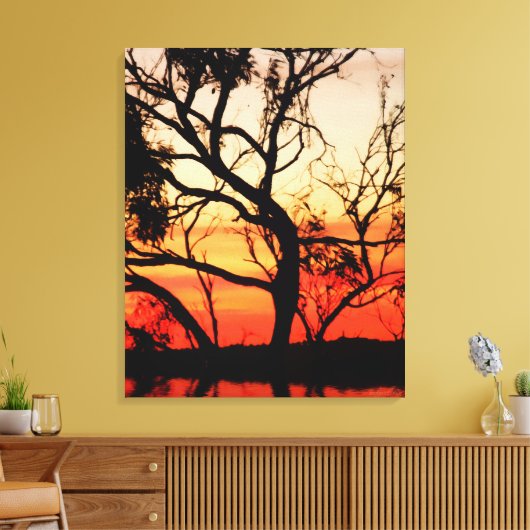 Levende Kunst Zonsondergang Silhouet Verpakt Canva Canvas Afdruk (Insitu (Woonkamer))