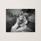 Levende mol in hand die dierlijk zwart wit glimlac legpuzzel (Horizontaal)