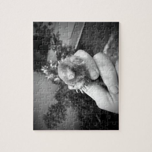 Levende mol in hand die dierlijk zwart wit glimlac legpuzzel (Verticaal)