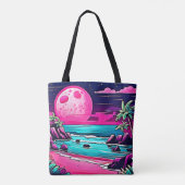 Levende Roze Maanstrand Tote Bag (Achterkant)