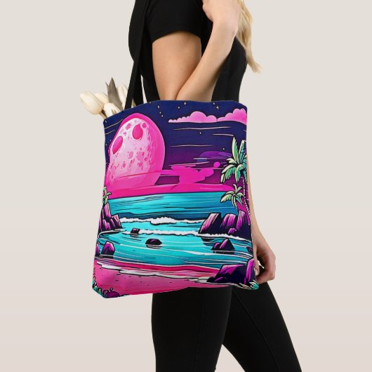 Levende Roze Maanstrand Tote Bag (Dichtbij)