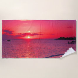 Levende strandhanddoek met oceaanzonsondergang strandlaken