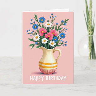 Levende Verjaardag Pitcher Bloemen Kaart
