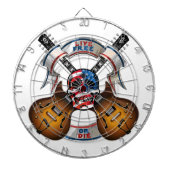 Levende vrije schedel en gitaren dartbord (Voorkant)