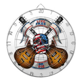 Levende vrije schedel en gitaren dartbord