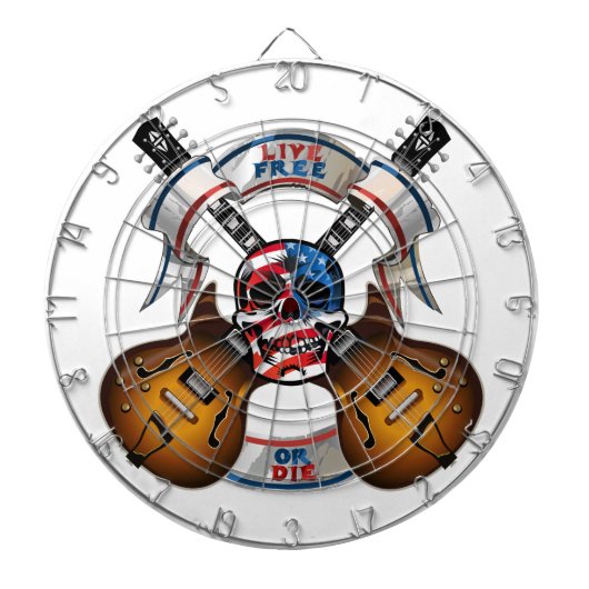 Levende vrije schedel en gitaren dartbord (Voorkant)