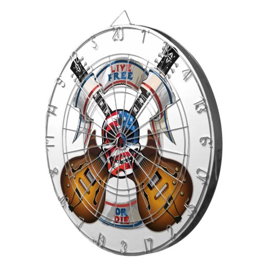 Levende vrije schedel en gitaren dartbord (Voorkant Rechts)