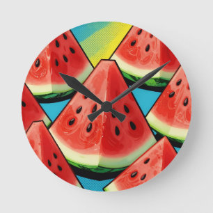 Levende Watermeloen Schijven Pop Art Ronde Klok