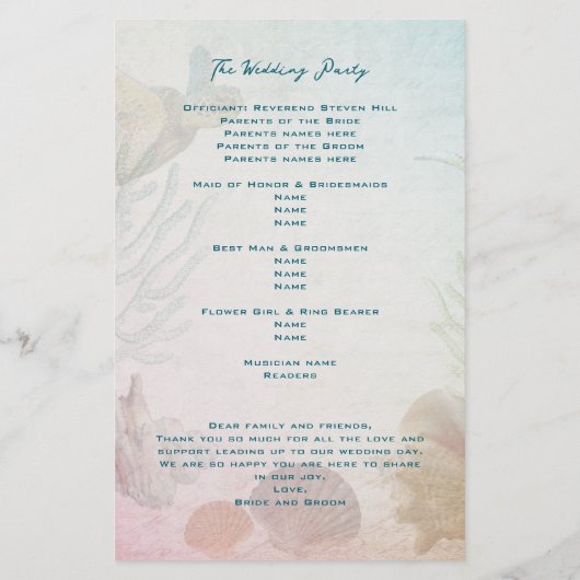 Levende Zeeen Betaalbare Wedding Program Sjabloon (Achterkant)