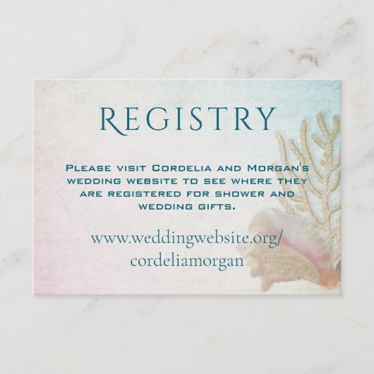 Levende Zeeen Seashells Wedding Registry Informatiekaartje (Voorkant)