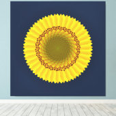 Levende Zonnebloem Mandala Bloem Canvasprint Canvas Afdruk (Insitu (Houten vloer))