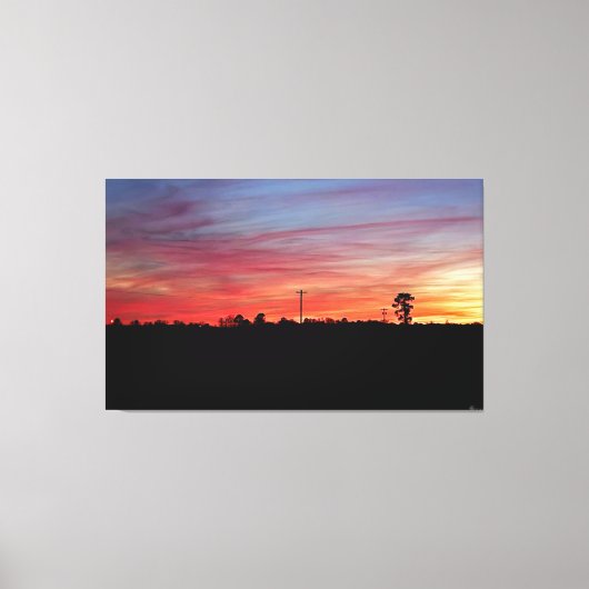 Levende zonsondergang boven open veld #2 canvas afdruk (Voorkant)