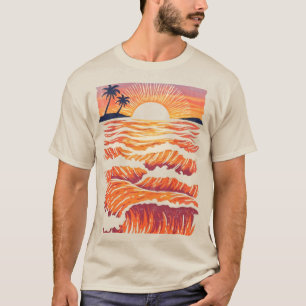Levende zonsondergang boven tropische oceaanpalmen t-shirt