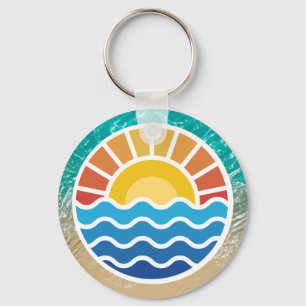 Levende Zonsondergang en Blauwe Golven met Tropisc Sleutelhanger