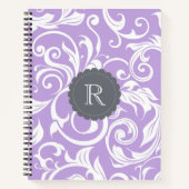 Levender Paars Monogram Floral Wallpaper Patroon Notitieboek (Voorkant)