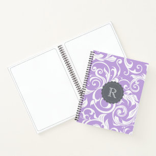 Levender Paars Monogram Floral Wallpaper Patroon Notitieboek