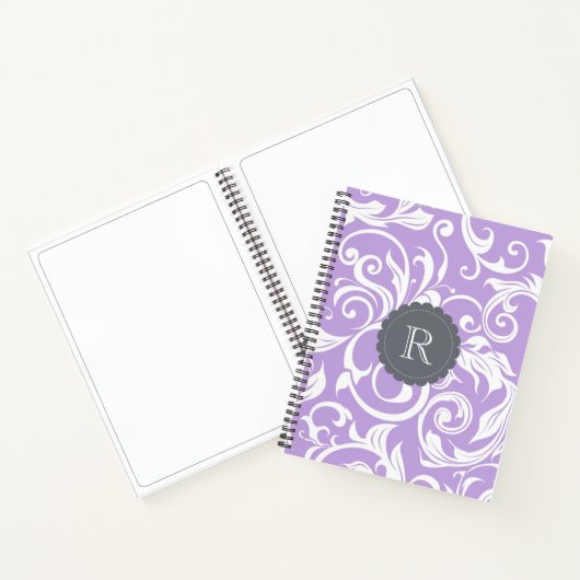 Levender Paars Monogram Floral Wallpaper Patroon Notitieboek (Binnen)