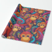 Levendig 3D Monkeys Wrapping Paper - Levendig en S Cadeaupapier (Uitgerold)