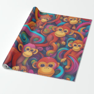 Levendig 3D Monkeys Wrapping Paper - Levendig en S Cadeaupapier