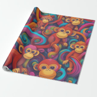 Levendig 3D Monkeys Wrapping Paper - Levendig en S Cadeaupapier
