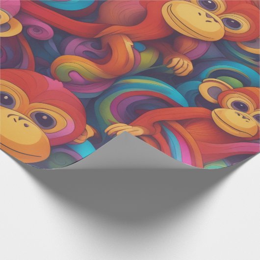 Levendig 3D Monkeys Wrapping Paper - Levendig en S Cadeaupapier (Hoek)