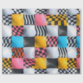 Levendig 3D schaakbord – Speelse Retro Pop Cadeaupapier (Vlak)