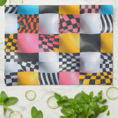 Levendig 3D Schaakbord – Speelse Retro Pop Theedoek (Gevouwen)