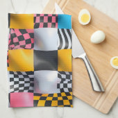 Levendig 3D Schaakbord – Speelse Retro Pop Theedoek (Quarter Fold)