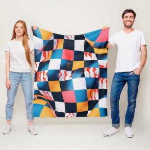 Levendig 3D Stof Rimpel Schaakbord Patroon Fleece Deken