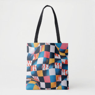 Levendig 3D Stof Rimpel Schachbrett Patroon Tote Bag