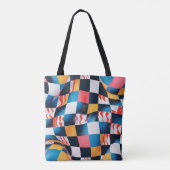 Levendig 3D Stof Rimpel Schachbrett Patroon Tote Bag (Achterkant)