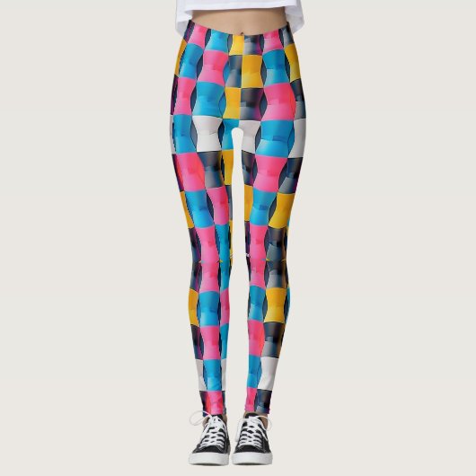 Levendig 3D-Zandlopermodel Geometrisch Patroon Leggings (Voorkant)