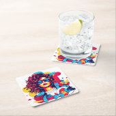 Levendig 80s stijlportret met een geometrisch patr kartonnen onderzetters (Insitu)