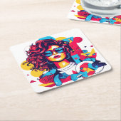 Levendig 80s stijlportret met een geometrisch patr kartonnen onderzetters (Schuin)