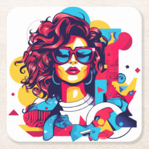 Levendig 80s stijlportret met een geometrisch patr