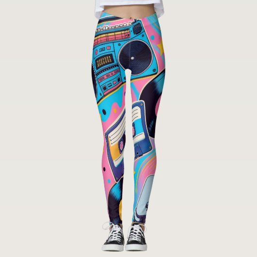 levendig 90s popcultuur geïnspireerd ontwerp leggings (Voorkant)