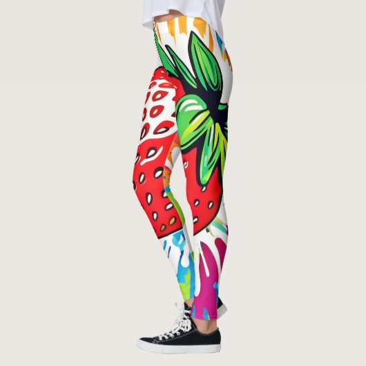 Levendig aardbeienkunstwerk leggings (Links)