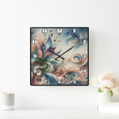 Levendig Abstract bloemontwerp in zachte kleuren Vierkante Klok (Huis)
