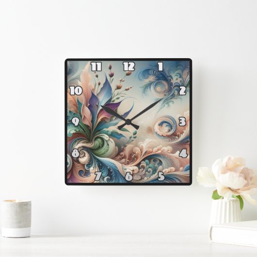 Levendig Abstract bloemontwerp in zachte kleuren Vierkante Klok (Huis)