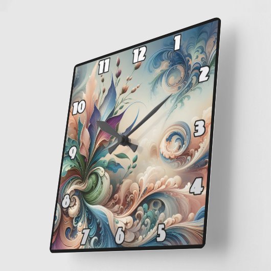 Levendig Abstract bloemontwerp in zachte kleuren Vierkante Klok (Hoek)