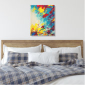 Levendig Abstract bloemschilderij in blauw en roze Canvas Afdruk (Insitu (Slaapkamer))